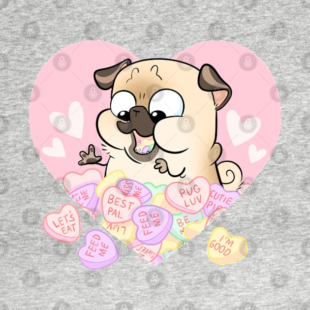 Valentine Hearts - fawn pug by Inkpug